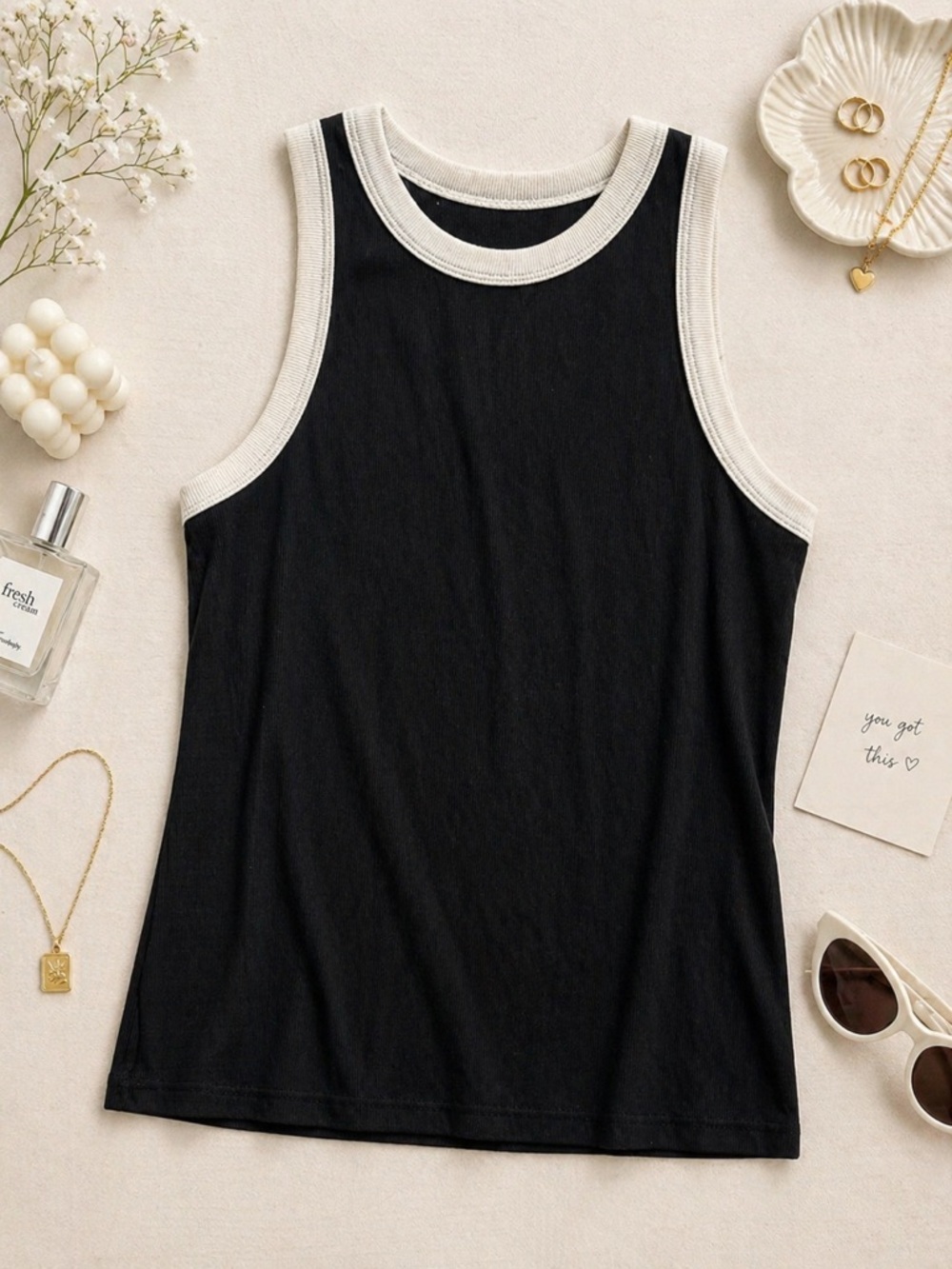 a new day Black Tank Top with white Trim - Women